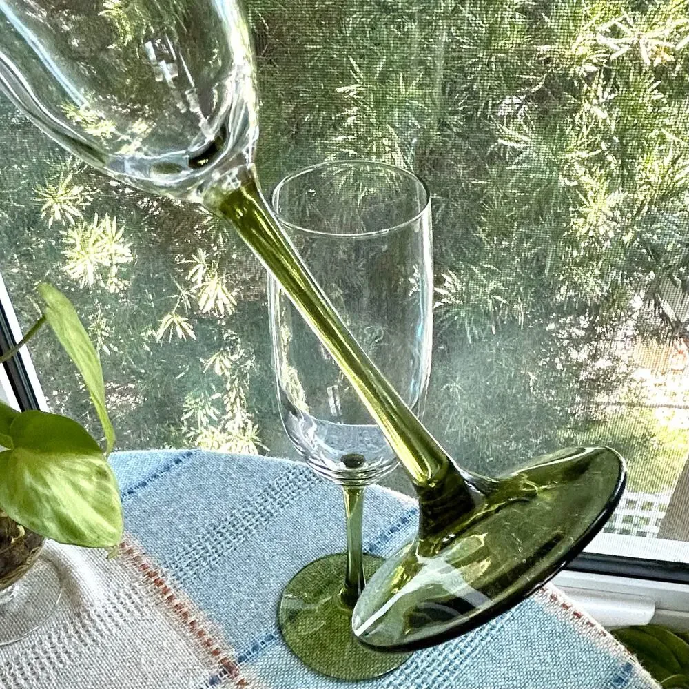 Set of 2 Pier 1 Pantiago Olive Green Champagne Flutes 9.25”